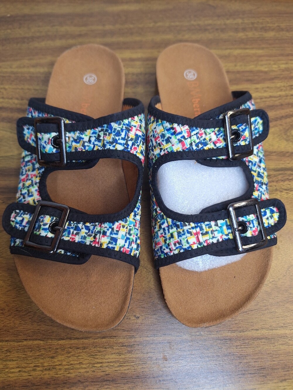 bernie mev. US 7.5-8 Multicolor Woven Double-Buckle Adjustable Slide Sandals 38